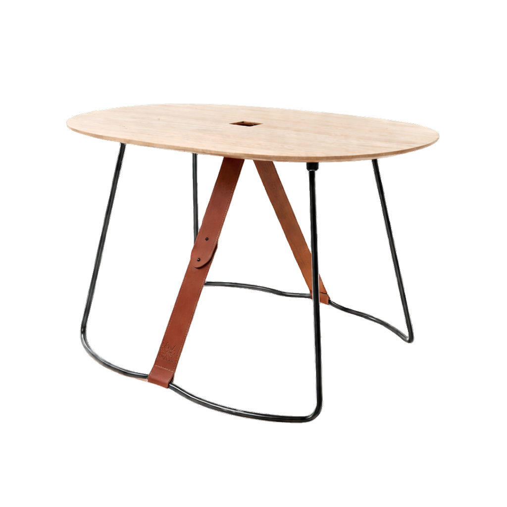 Wooden Coffee Table with Leather Strap
